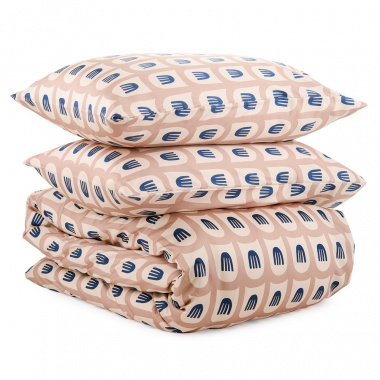картинка Комплект постельного белья из сатина бежево-розового цвета с принтом Blossom time из коллекции Cuts&Pieces от магазина Tkano