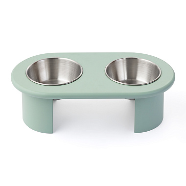 картинка Миска двойная на подставке Плато мятного цвета из коллекции Pets Essential от магазина Tkano